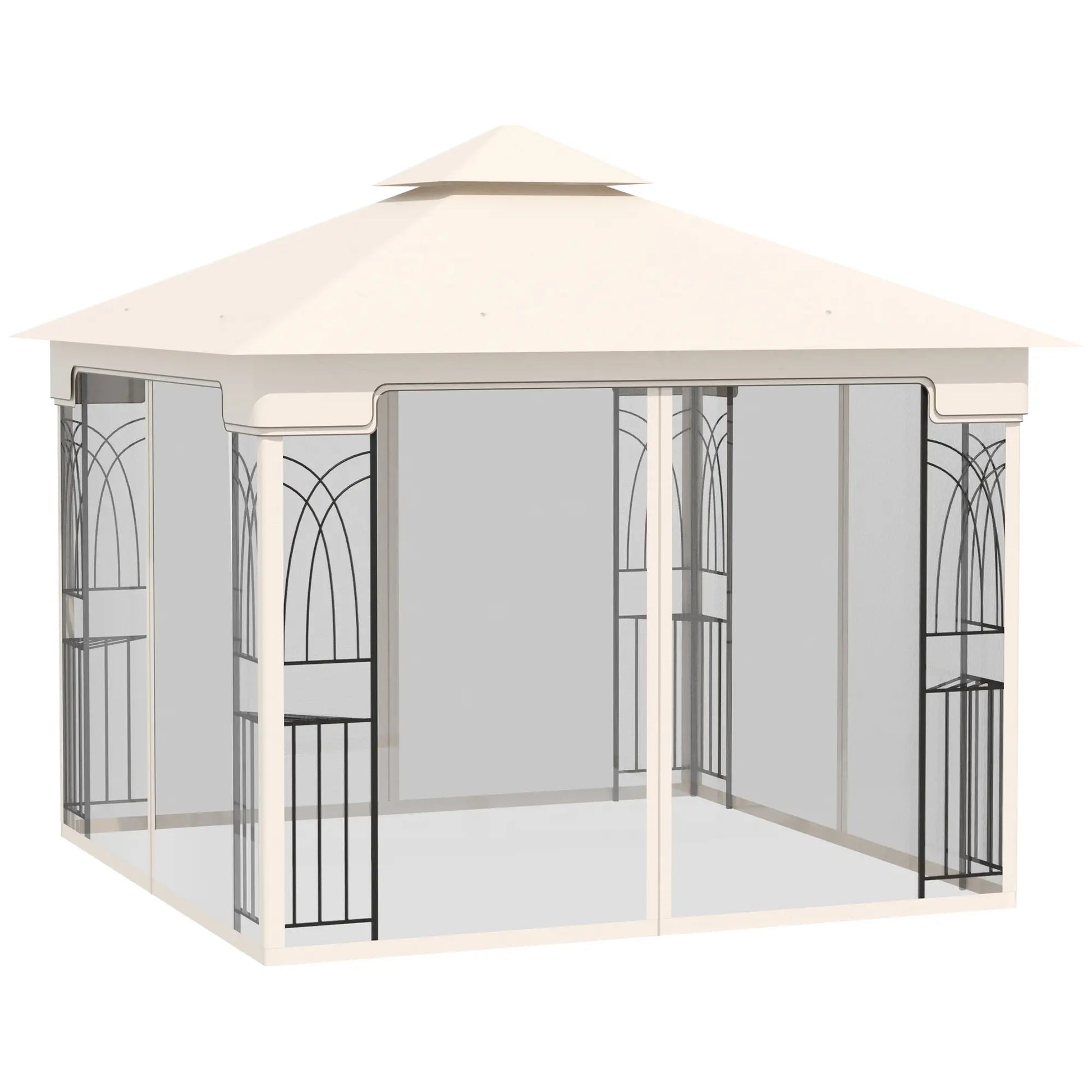 10'x10' Soft-Top Gazebo, Double Tier Roof, Mesh Curtains, Cream Gazebos Cream at Gallery Canada