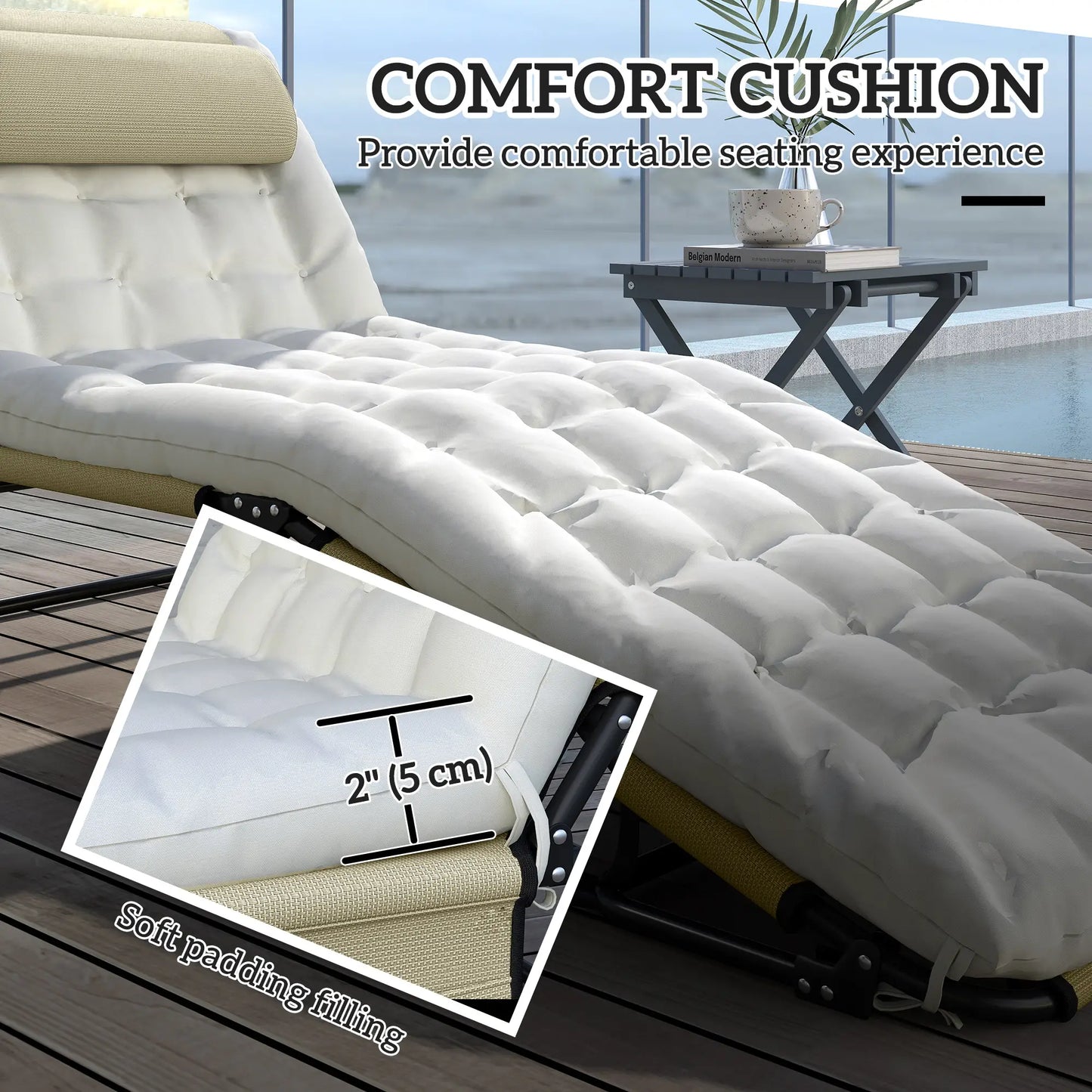 Folding Lounge Chair, 4-Level Reclining Back, Cushion, Beige Lounger Chairs at Gallery Canada