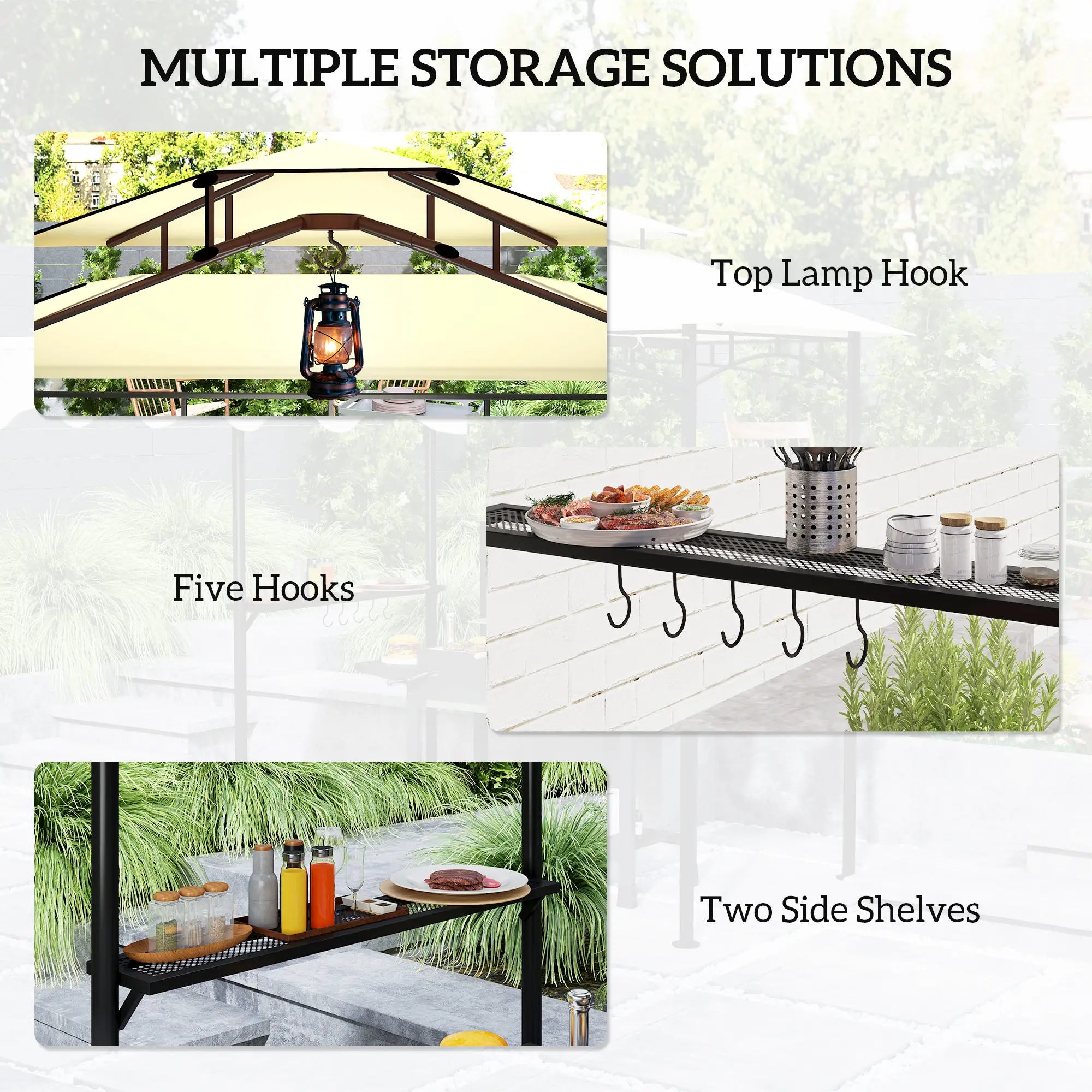 8' x 7.6' Grill Gazebo, Double Tiered, With Side Awning, Beige BBQ Grill Gazebos at Gallery Canada