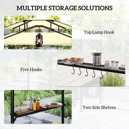 8' x 7.6' Grill Gazebo, Double Tiered, With Side Awning, Beige BBQ Grill Gazebos at Gallery Canada