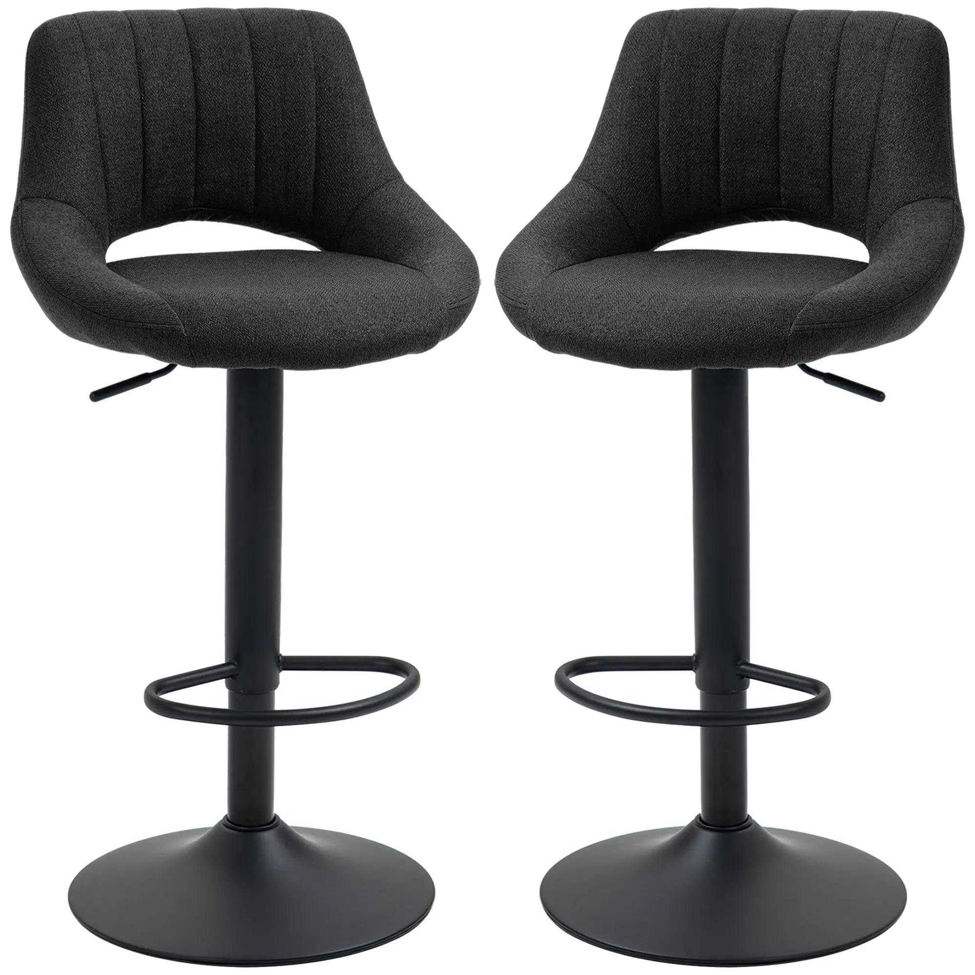 Swivel Bar Stools Set of 2, Linen Upholstered, Round Metal Base Bar Stools Black at Gallery Canada