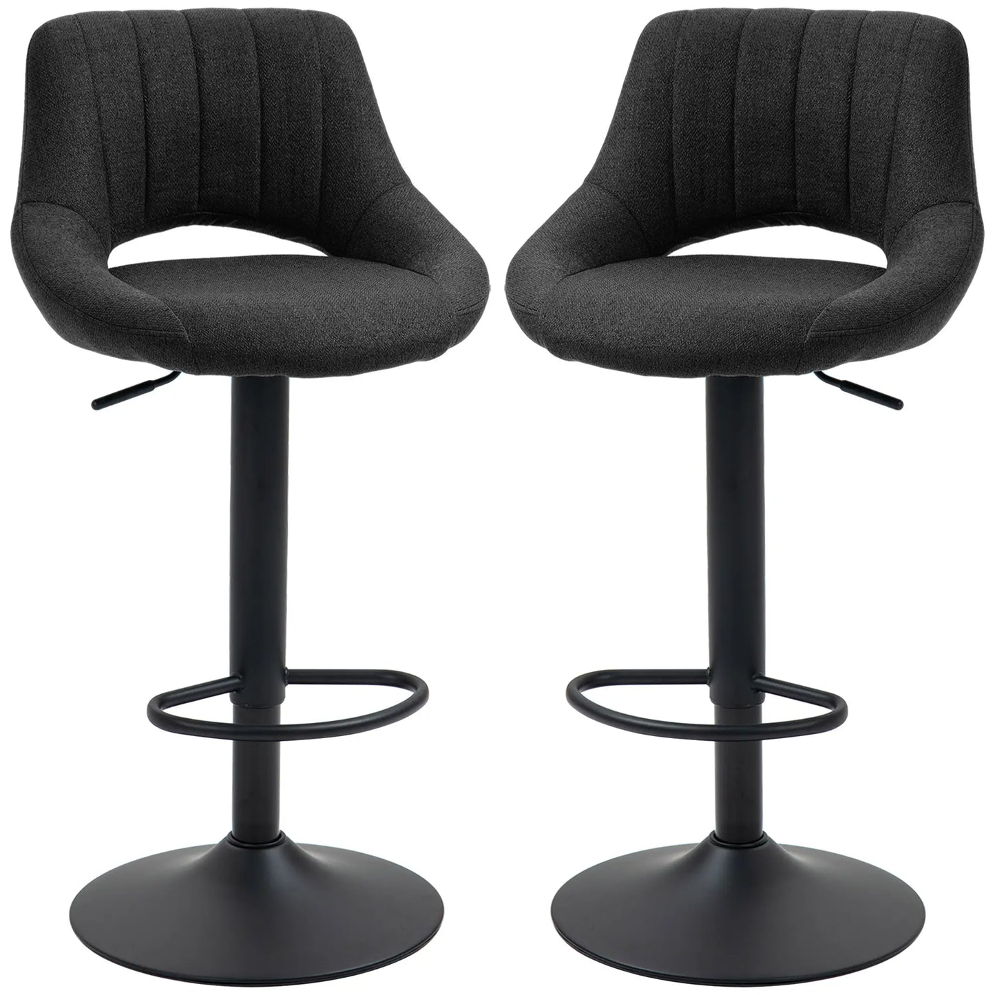 Swivel Bar Stools Set of 2, Linen Upholstered, Round Metal Base Bar Stools Black at Gallery Canada