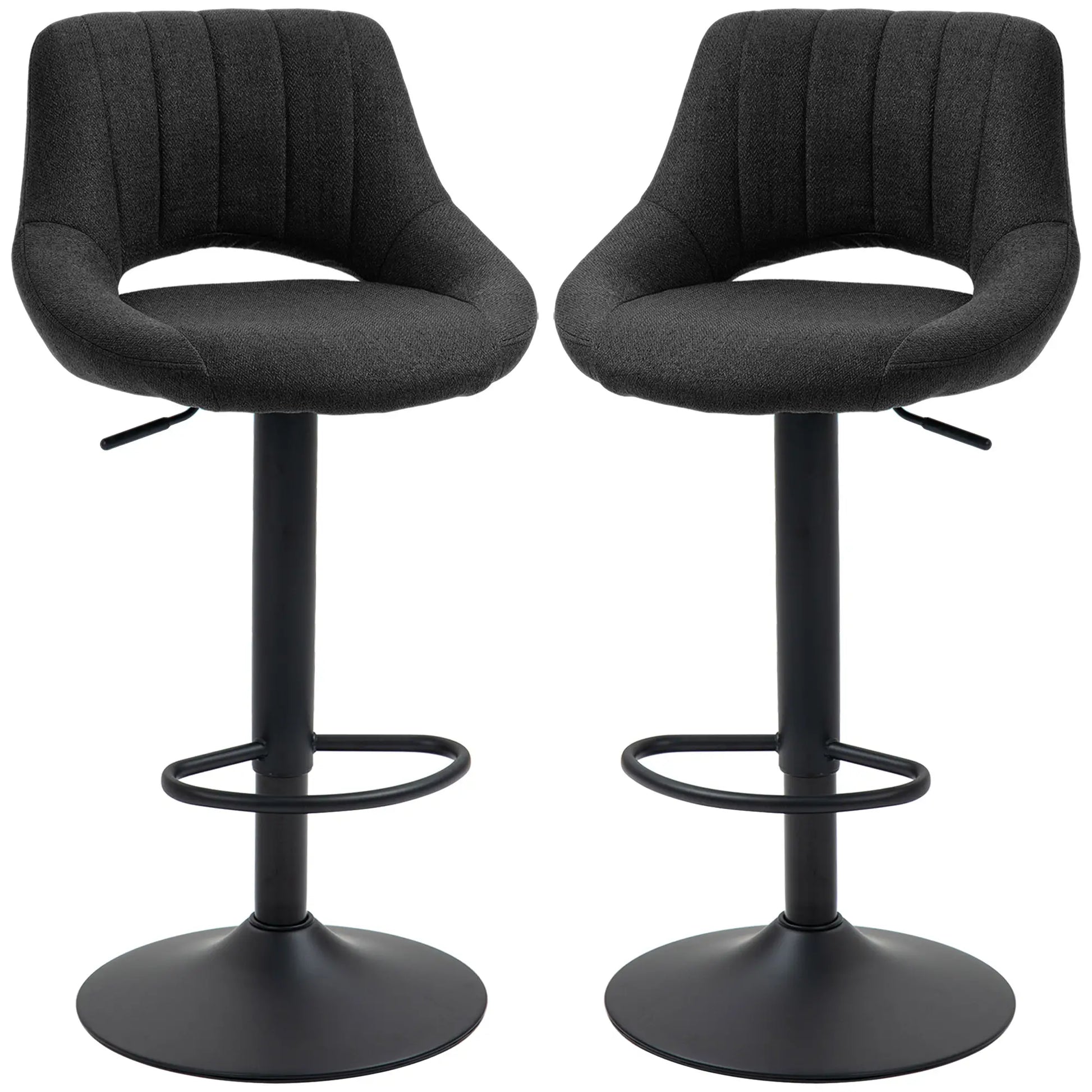Swivel Bar Stools Set of 2, Linen Upholstered, Round Metal Base Bar Stools Black at Gallery Canada