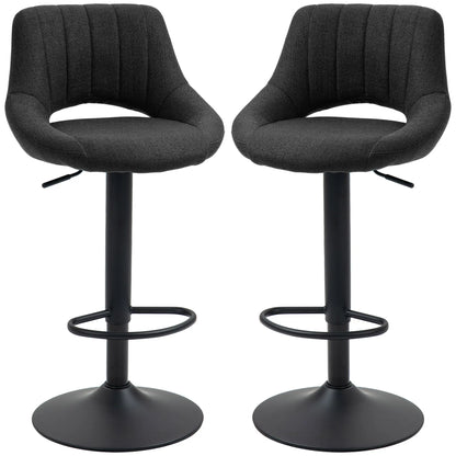 Swivel Bar Stools Set of 2, Linen Upholstered, Round Metal Base Bar Stools Black at Gallery Canada