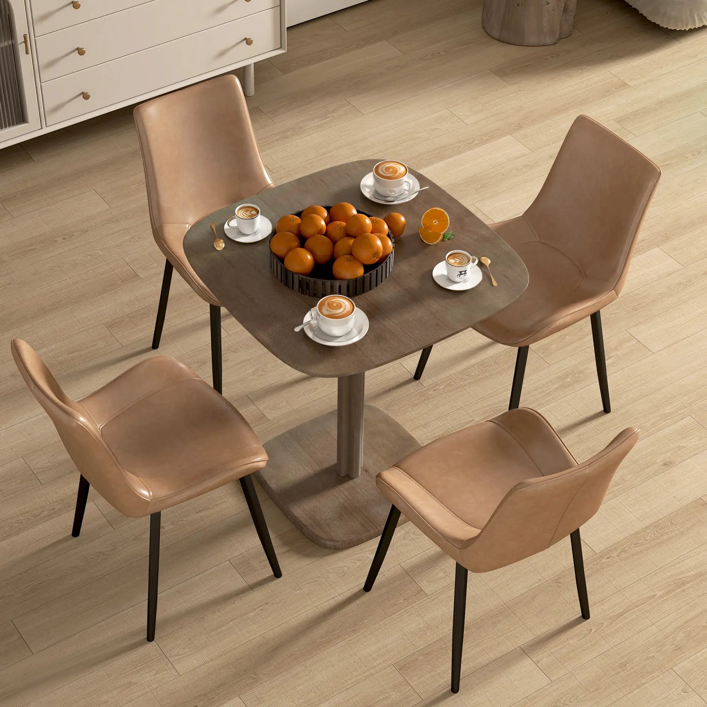 Modern Dining Table For 4, Wood-Effect Top, 27.6" x 27.6", Dark Brown Dining Tables at Gallery Canada
