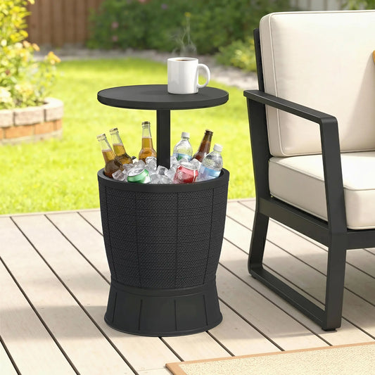 11 Gallon Patio Cooler Side Table, Adjustable Top, Drainage Plug, Black Patio Side Tables Black at Gallery Canada