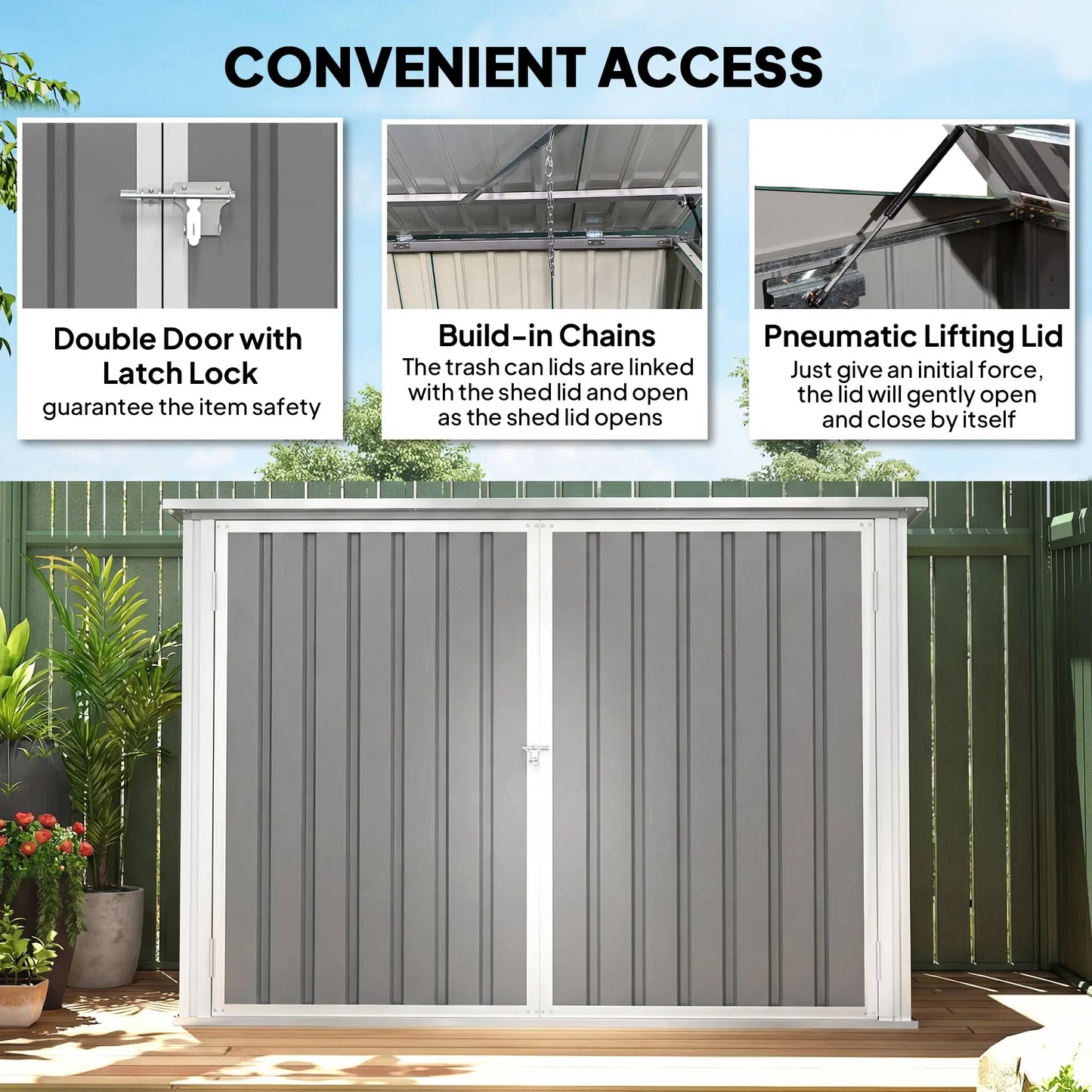 Outdoor Metal Storage Shed, Double Door With Vents, Light Grey Sheds at Gallery Canada