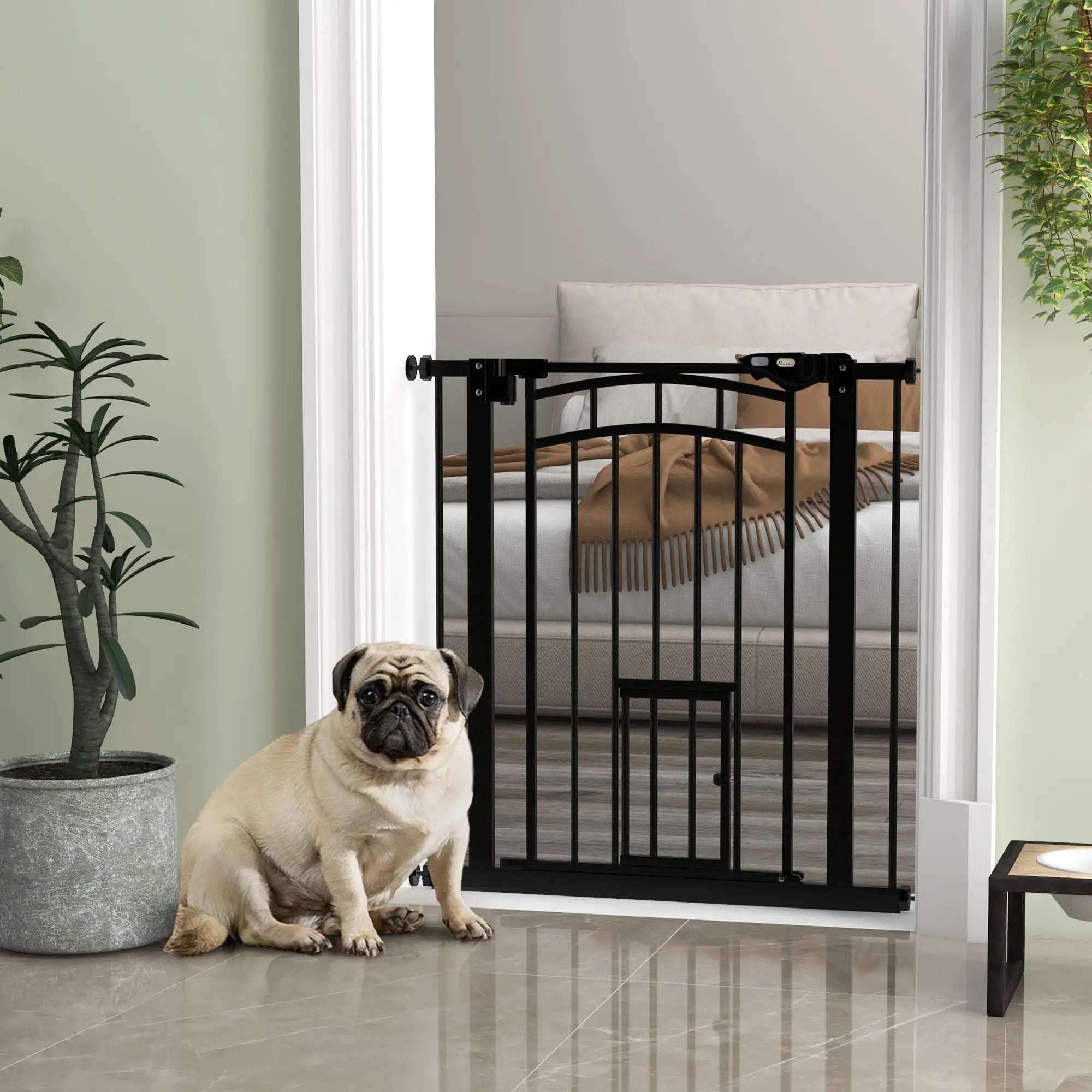 Auto-Close Pet Gate with Cat Door, Double Locking, Fits 29