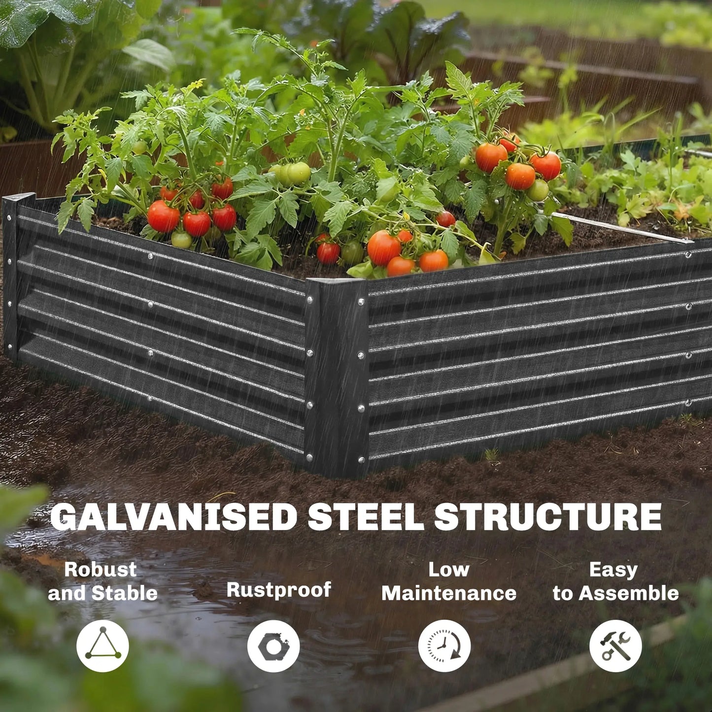 Galvanized Raised Garden Bed, 12 x 4 x 1ft, Reinforced Planter Box, Dark Grey Galvanized Planter Boxes at Gallery Canada