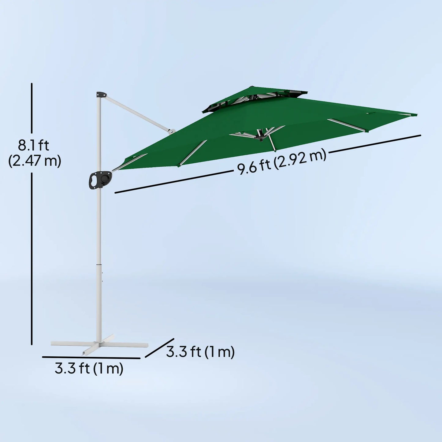10 FT Cantilever Patio Umbrella, 360° Rotation, Adjustable Height, Dark Green Offset Cantilever Umbrellas at Gallery Canada