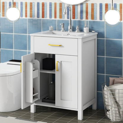 Bathroom Vanity Combo, Ceramic Sink, Storage Cabinet, 24" L x 18.5" W x 34" H, White Sink Cabinets at Gallery Canada