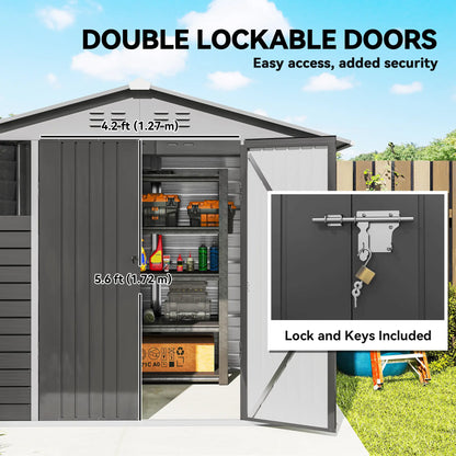 8' x 6' Outdoor Storage Shed, Metal Garden Shed, Dark Grey Sheds at Gallery Canada