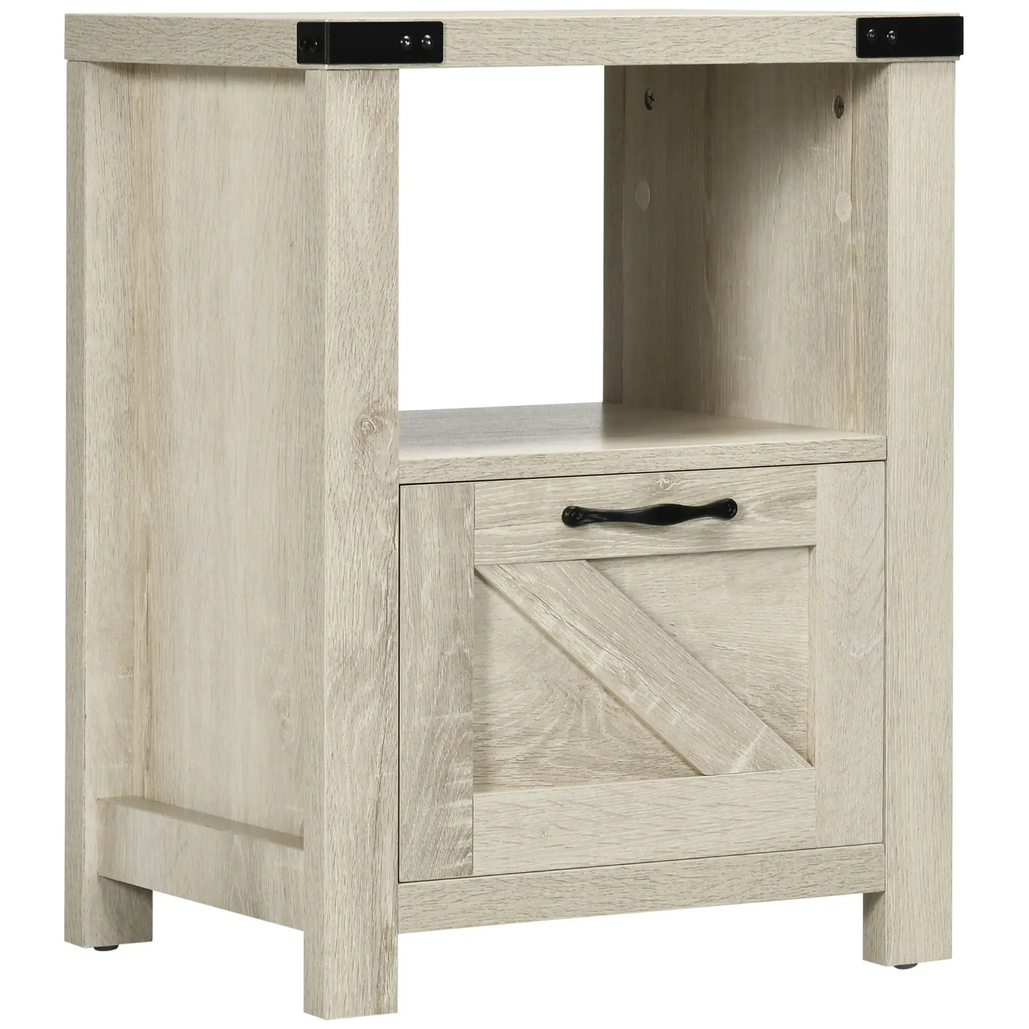 Farmhouse Side Table with Drawer, Open Shelf, Oak, 24.8x17.7x23.6 Side Tables at Gallery Canada