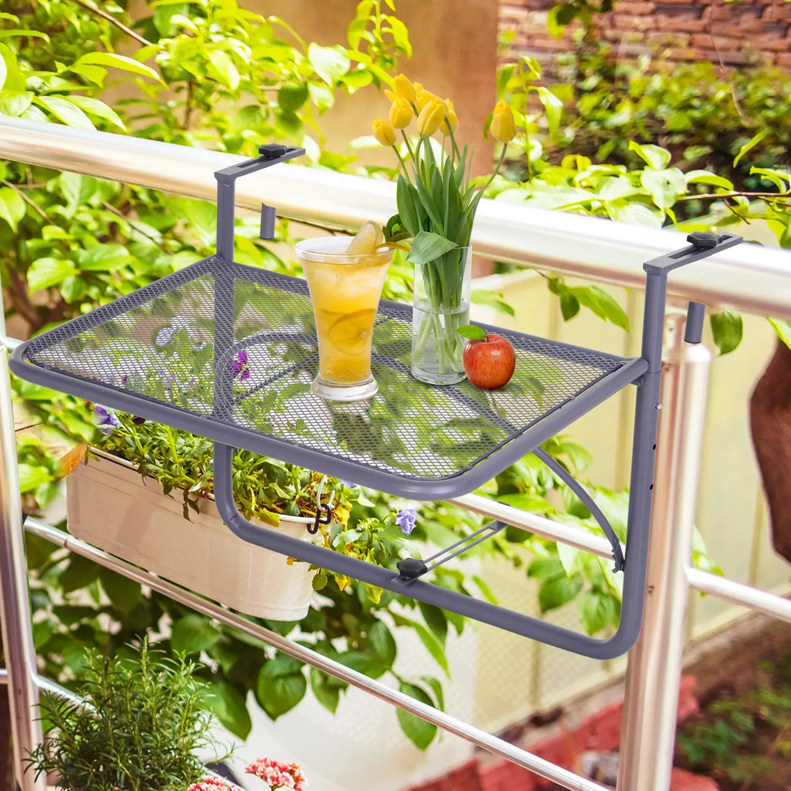 Adjustable Balcony Hanging Table, Metal Wall Desk, Outdoor Flower Stand, Grey Balcony Table Hanging at Gallery Canada