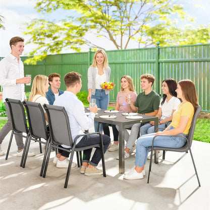 9-Piece Patio Dining Set, Glass Top Table, Stackable Chairs, Dark Grey Outdoor Dining Sets at Gallery Canada