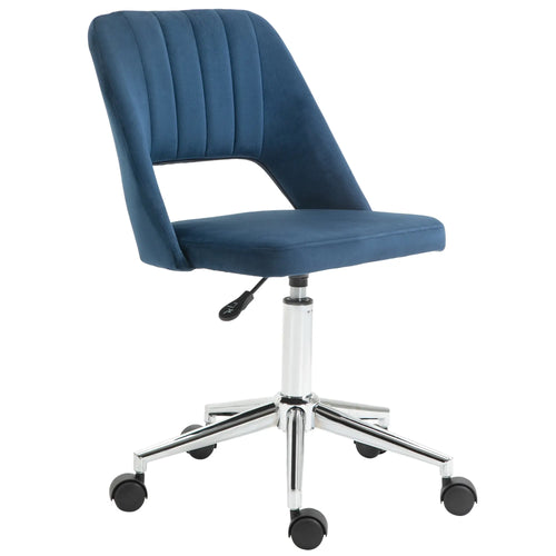 Mid Back Office Chair, Velvet Fabric, Swivel, Scallop Shape, Blue