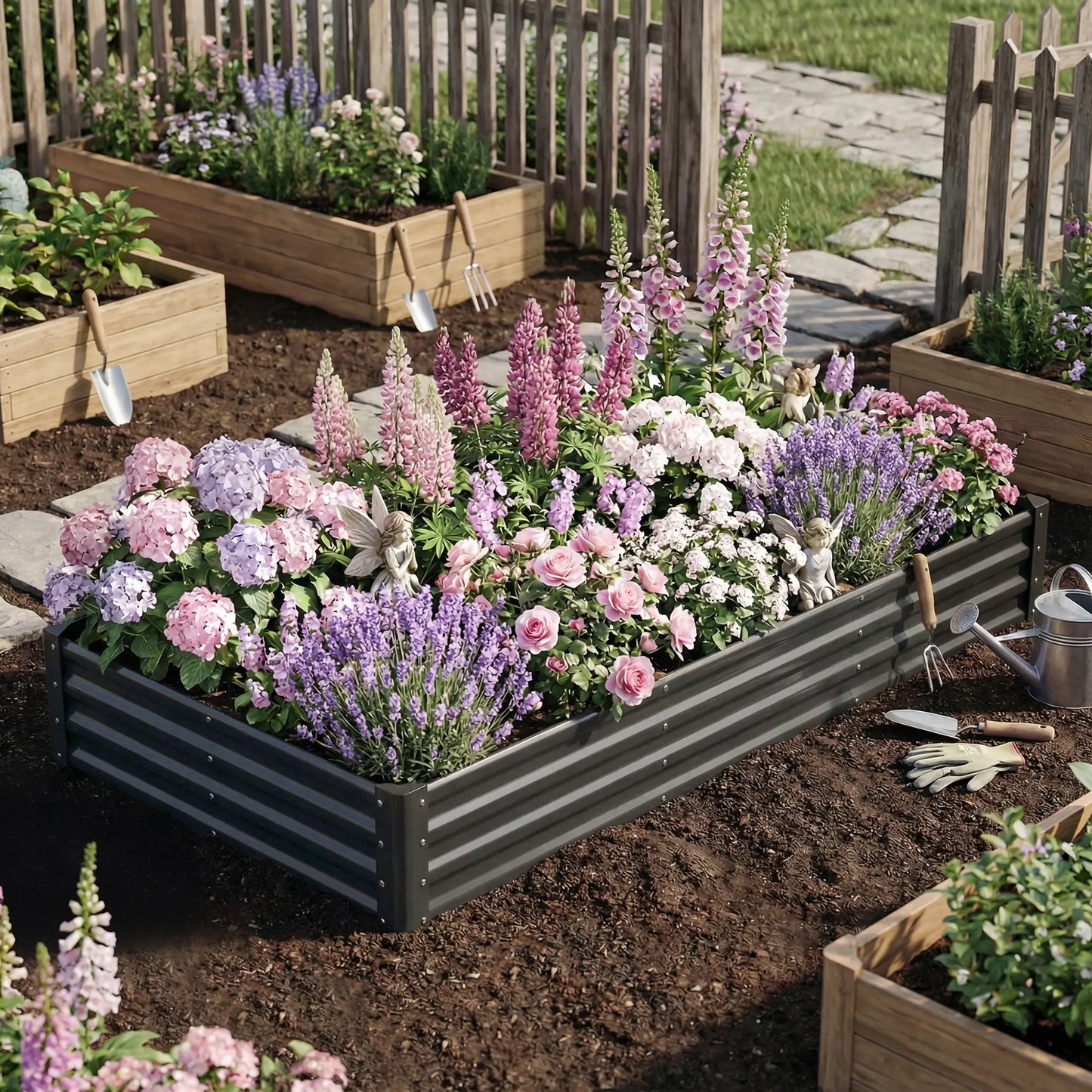 8x4x1ft Galvanized Raised Garden Bed, Reinforced Planter Box, Dark Grey Galvanized Planter Boxes at Gallery Canada