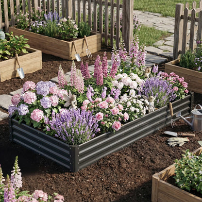 8x4x1ft Galvanized Raised Garden Bed, Reinforced Planter Box, Dark Grey Galvanized Planter Boxes at Gallery Canada