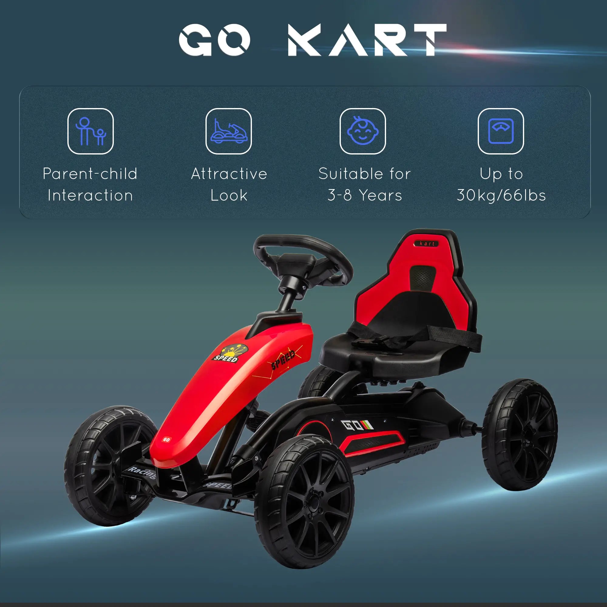 Kids Pedal Go Kart, Swing Axle, Adjustable Bucket, Handbrake, Red Pedal Go Karts for Kids at Gallery Canada