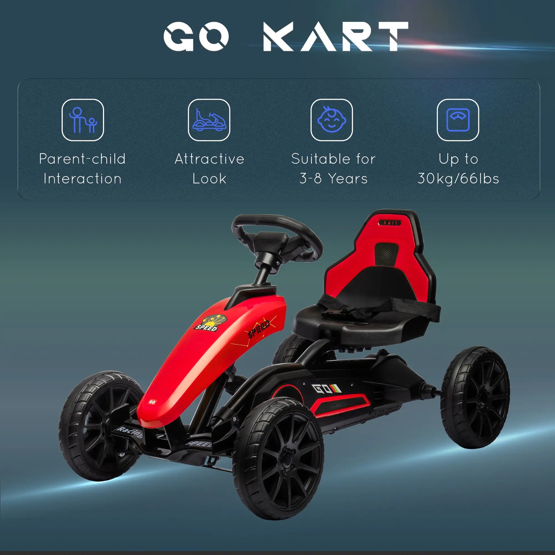 Kids Pedal Go Kart, Swing Axle, Adjustable Bucket, Handbrake, Red Pedal Go Karts for Kids at Gallery Canada