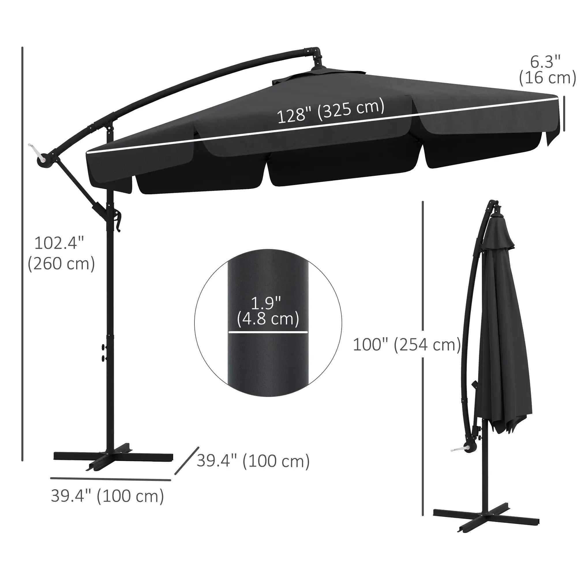 11 FT Cantilever Patio Umbrella, Cross Base, 8 Ribs, Black Offset Cantilever Umbrellas at Gallery Canada