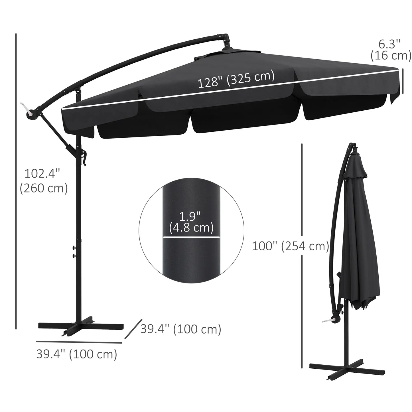 11 FT Cantilever Patio Umbrella, Cross Base, 8 Ribs, Black Offset Cantilever Umbrellas at Gallery Canada