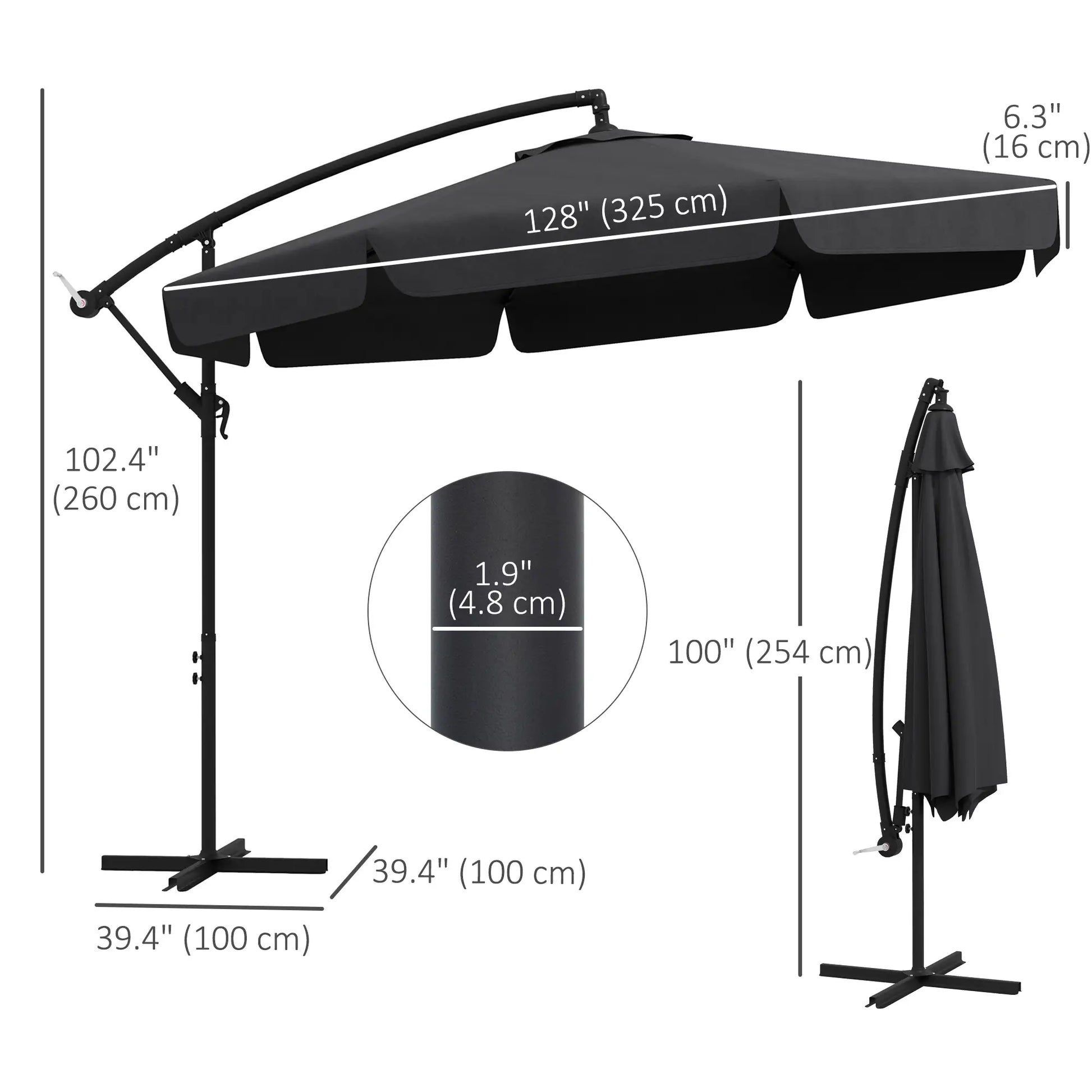 11 FT Cantilever Patio Umbrella, Cross Base, 8 Ribs, Black Offset Cantilever Umbrellas at Gallery Canada