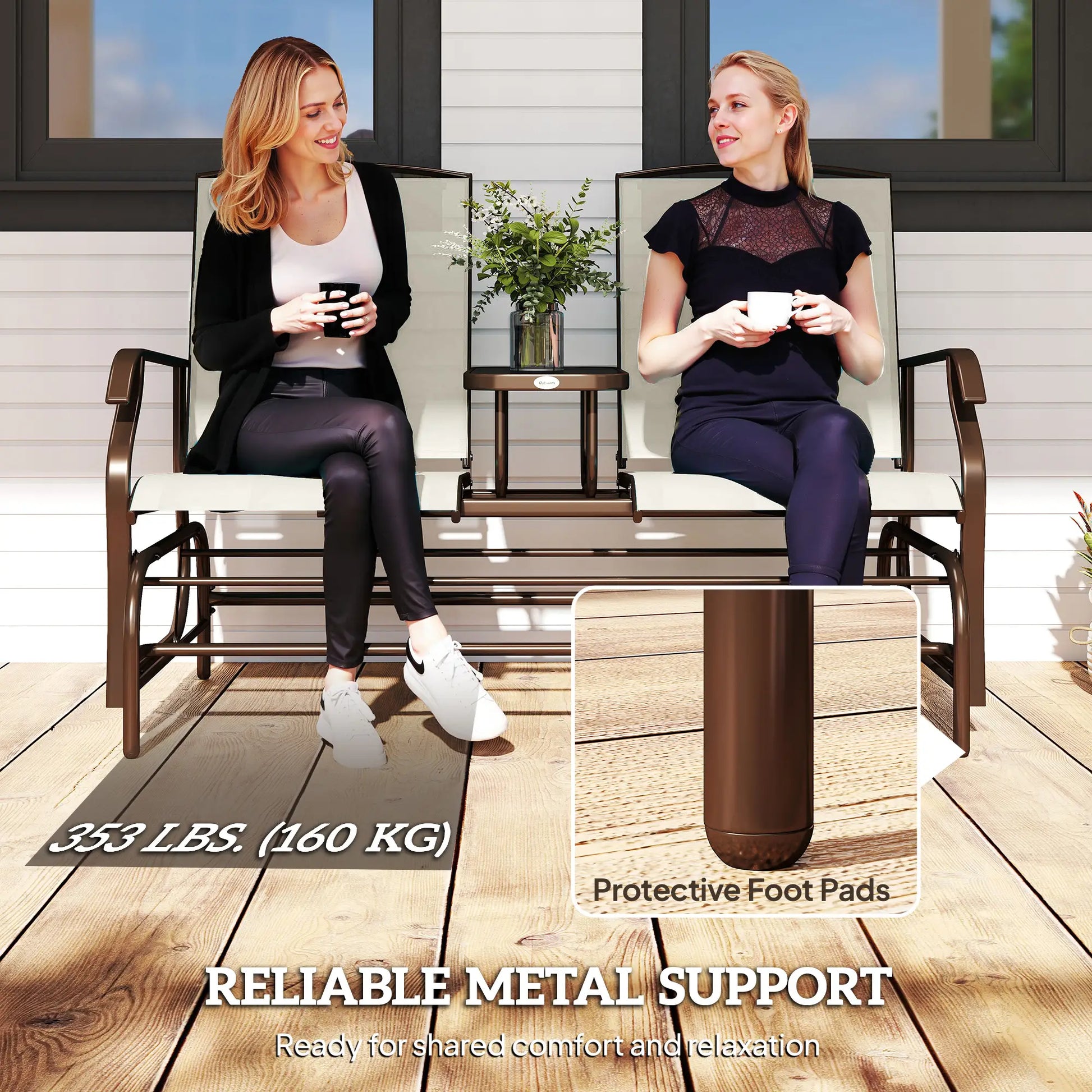 2 Person Patio Glider Rocking Chair, Outdoor Loveseat, Beige Outdoor Gliders at Gallery Canada