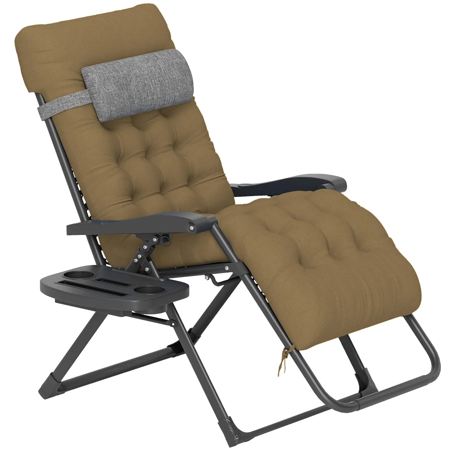 Padded Folding Recliner Chair, Adjustable Backrest, Removable Cushion, Light Khaki Lounger Chairs Black, Light Khaki at Gallery Canada