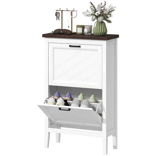 Shoe Cabinet with 2 Flip Drawers, Farmhouse Narrow Shoe Storage Cabinet with Adjustable Shelves, White Shoe Storage Cabinets & Racks White, Brown, Black at Gallery Canada