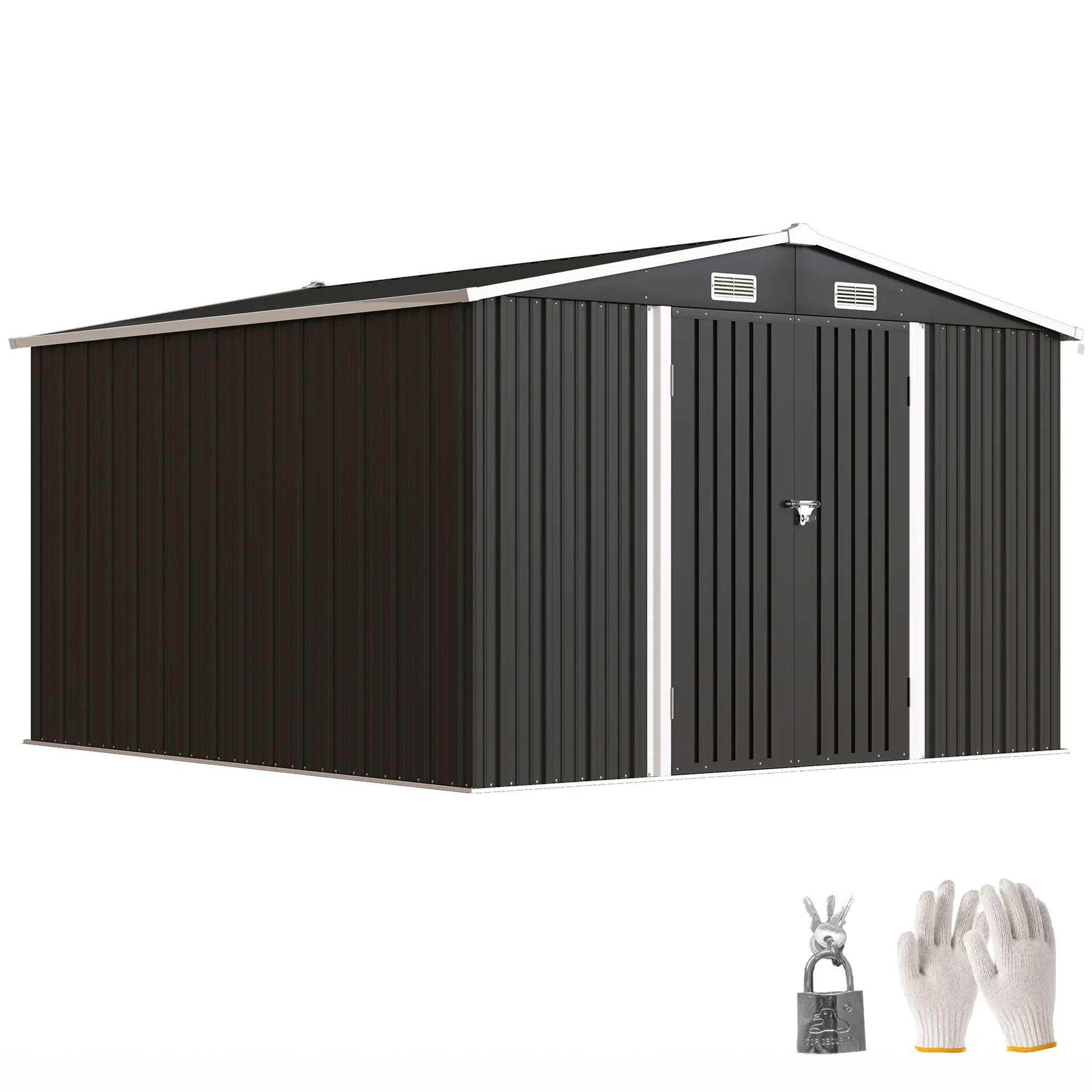 10' x 10' Metal Shed, Heavy Duty Outdoor Storage, Dark Grey Sheds at Gallery Canada