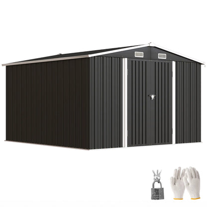 10' x 10' Metal Shed, Heavy Duty Outdoor Storage, Dark Grey Sheds at Gallery Canada