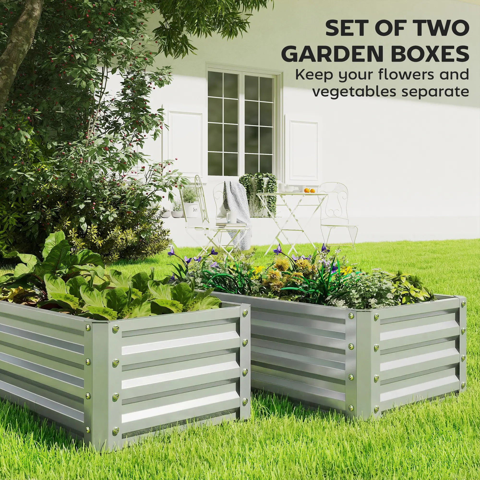 Galvanized Raised Garden Beds, Outdoor Planter Box, Set of 2, Silver Galvanized Planter Boxes at Gallery Canada