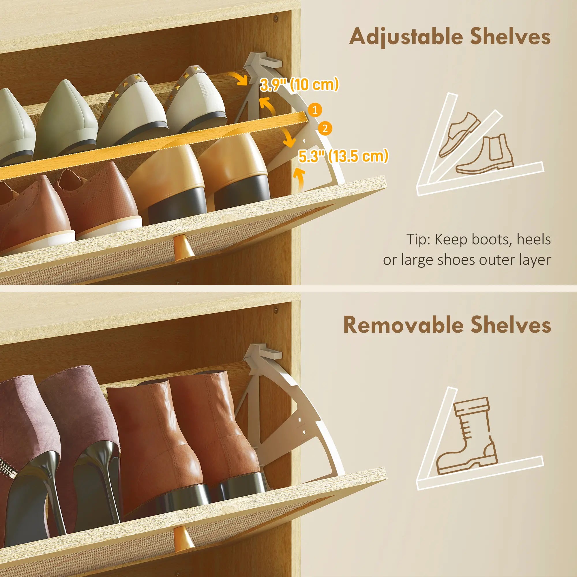 Rattan Shoe Cabinet, 3 Flip Drawers, Adjustable Shelves, 18 Pairs, Oak Shoe Storage Cabinets & Racks at Gallery Canada