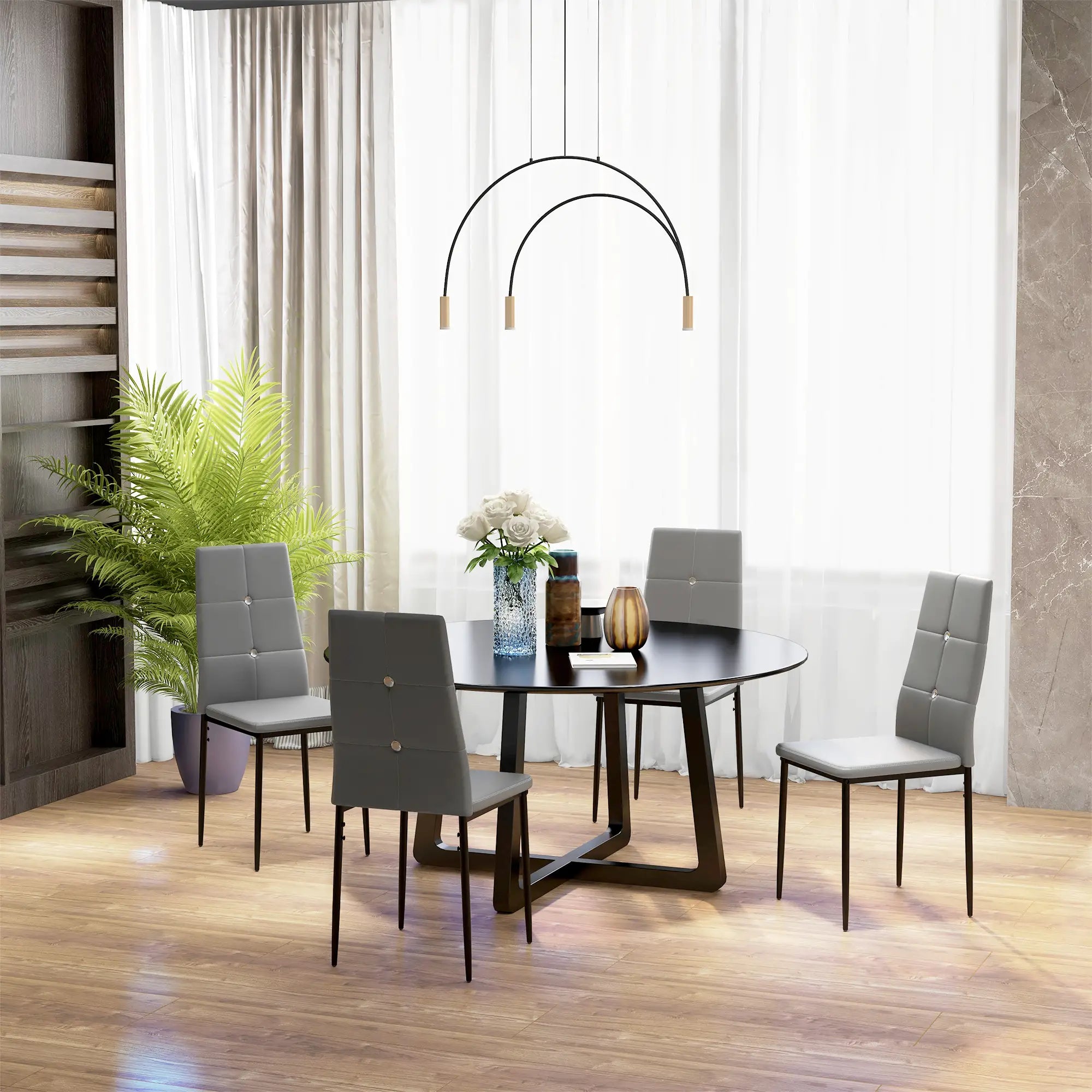 Modern Dining Chairs Set of 4, Upholstered Seat, Steel Legs, Grey Bar Stools at Gallery Canada
