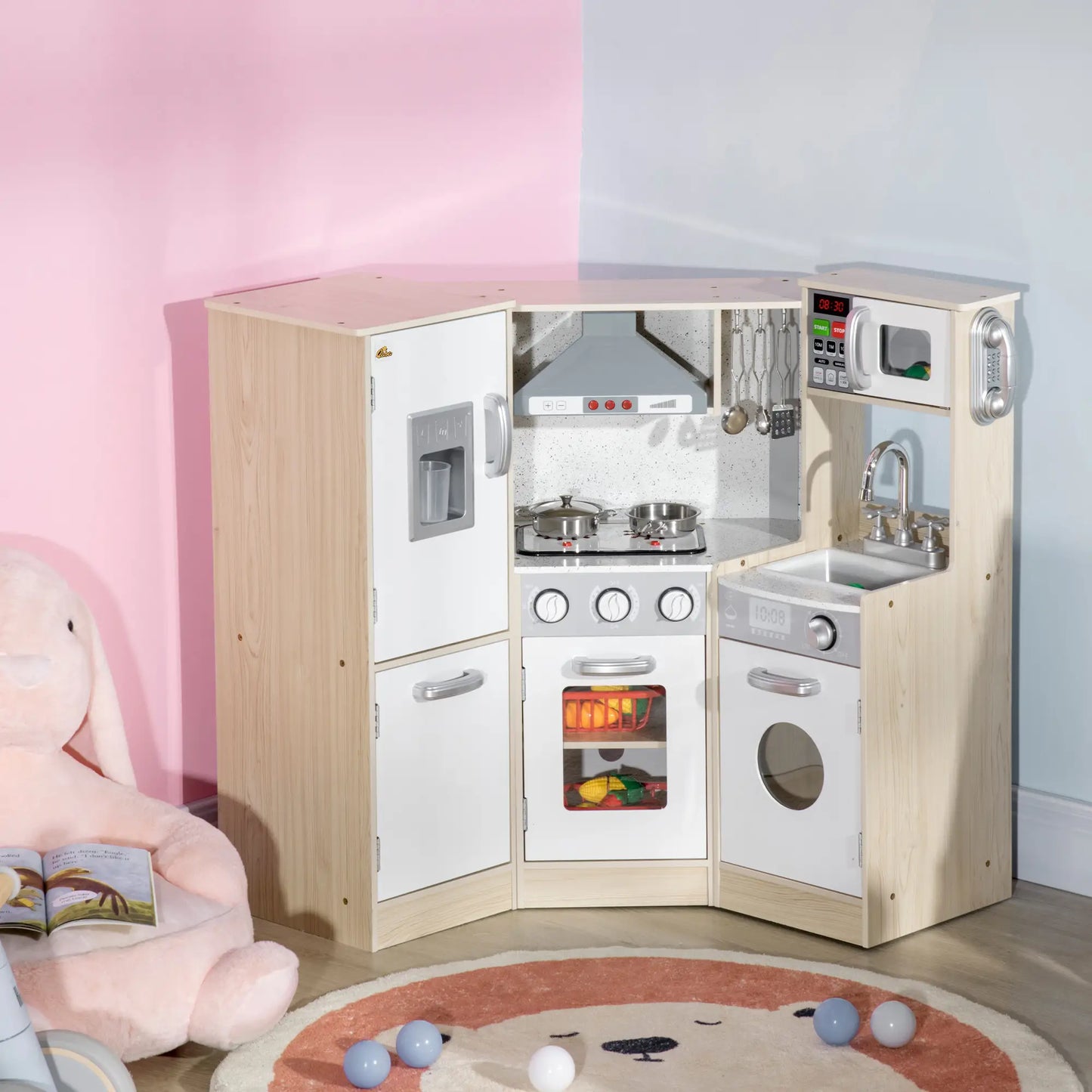 Wooden Play Kitchen with Lights, Sounds, Corner Playset, White Play Kitchen at Gallery Canada