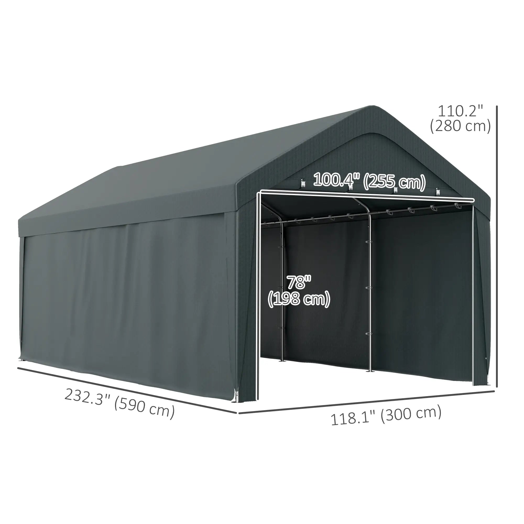 10 x 20 ft Portable Carport, 2 Roll-Up Doors, Removable Sidewalls, Dark Grey Car Shelters at Gallery Canada