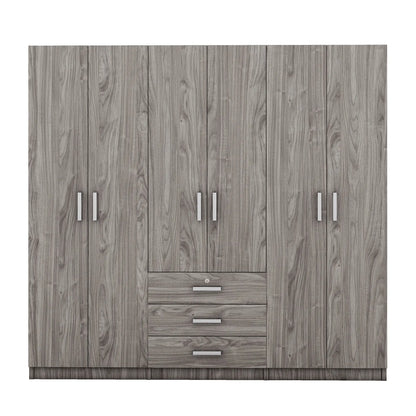 Wooden Wardrobe, 3 Drawers, MDF, Compact, 71" L x 19" W x 68" H, Grey Clothing Storage Grey at Gallery Canada