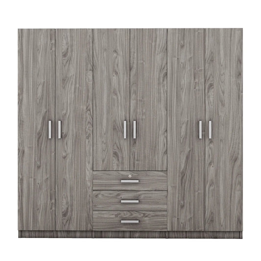 Wooden Wardrobe, 3 Drawers, MDF, Compact, 71" L x 19" W x 68" H, Grey Clothing Storage Grey at Gallery Canada