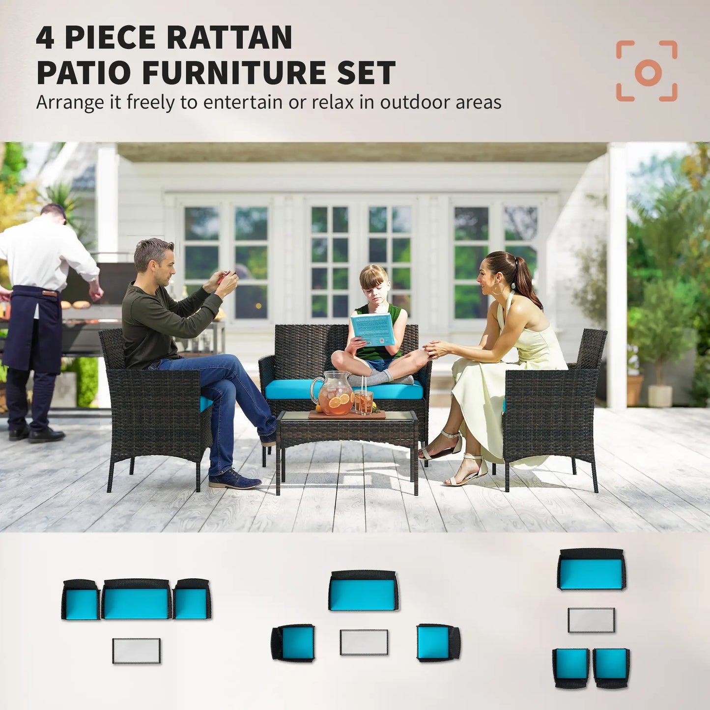Wicker Outdoor Patio Furniture Set, 4 Pieces, Turquoise Patio Furniture Sets at Gallery Canada