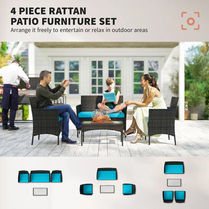 Wicker Outdoor Patio Furniture Set, 4 Pieces, Turquoise Patio Furniture Sets at Gallery Canada