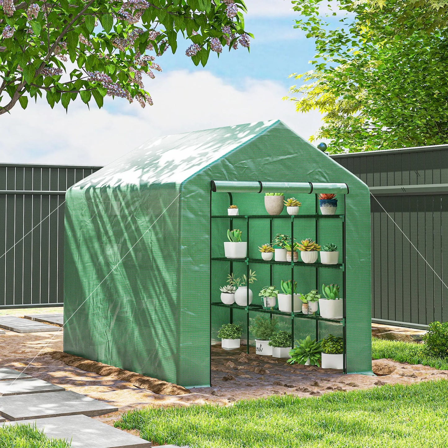 8' x 6' x 7' Portable Walk-In Greenhouse, 18 Shelves, Water/UV Resistant Cover, Roll Up Door Walk In Greenhouses at Gallery Canada