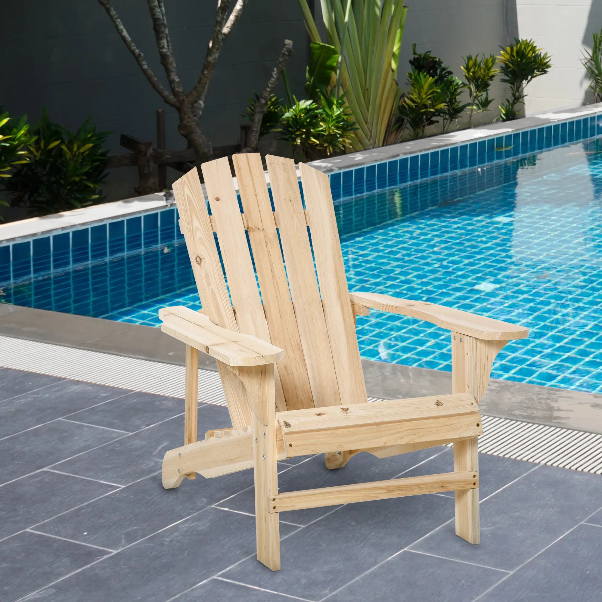 Wood Adirondack Chair, Outdoor Patio Muskoka Chair, Slatted Design, Natural Patio Chairs at Gallery Canada