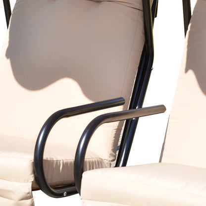 Metal Outdoor Swing Chair, 2 Seater Hammock with Canopy, Beige Patio Swings with Stand at Gallery Canada