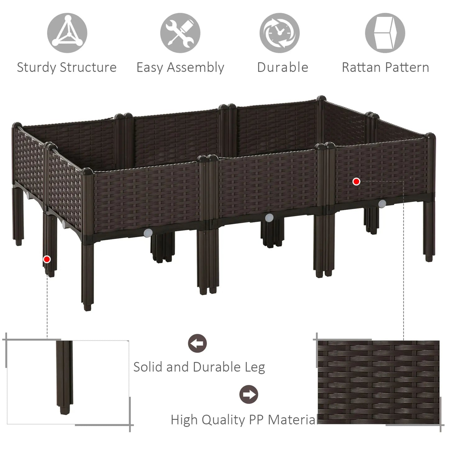 6-Piece Raised Garden Bed, PP Flower Bed, Stackable Vegetable Herb Grow Box Elevated Garden Beds at Gallery Canada