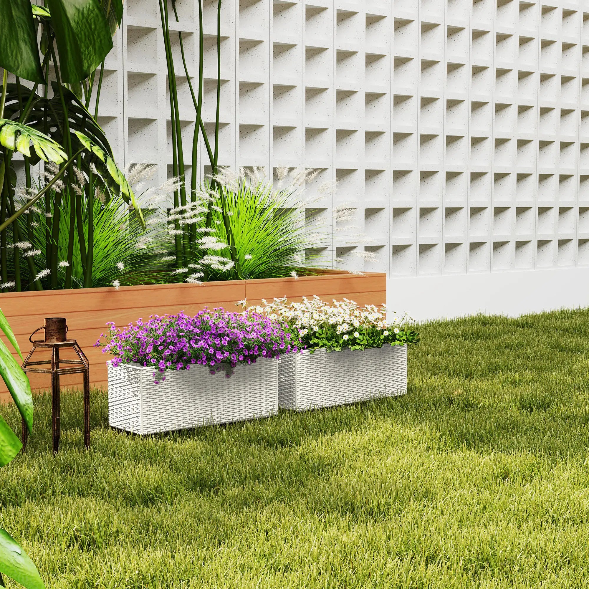 2 Pack 20 Inch Hanging Flower Pots, Railing Planter Box, White Planter Set at Gallery Canada