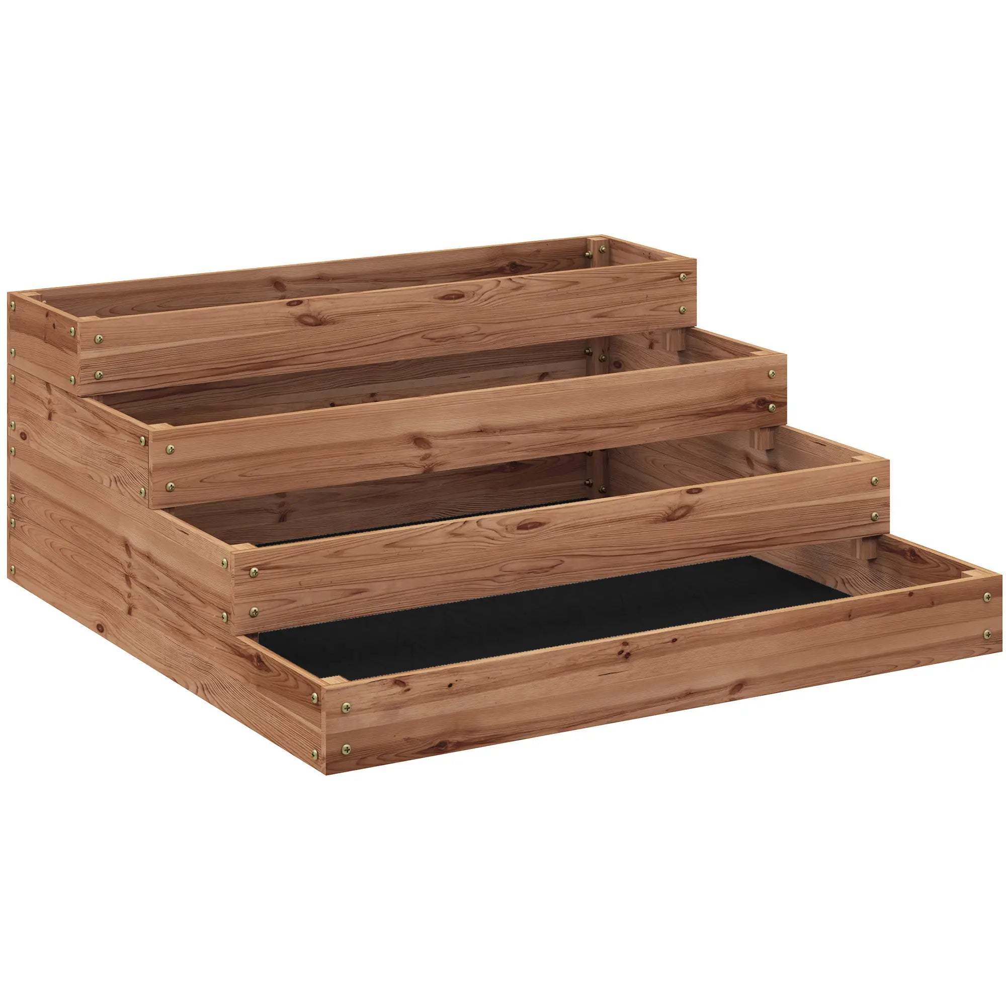 4-Tier Raised Garden Bed, Wooden Elevated Planter Box with Liner, Dark Brown Raised Garden Beds Dark Brown at Gallery Canada