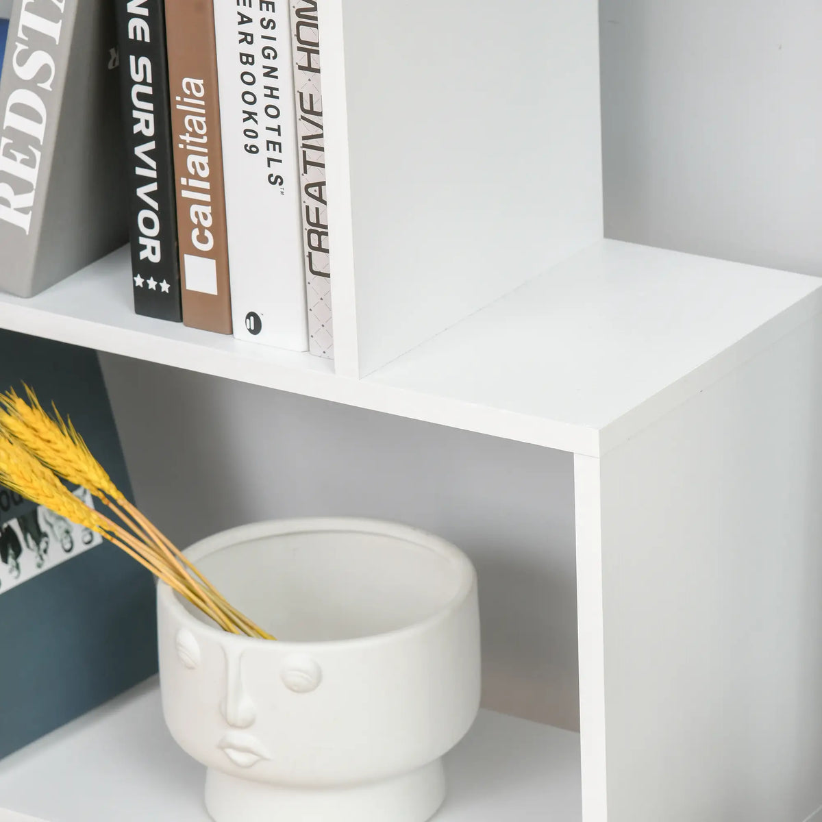 76" 6-Tier Geometric Wooden Bookcase, S Shaped Storage Shelf, White Display Bookshelves at Gallery Canada