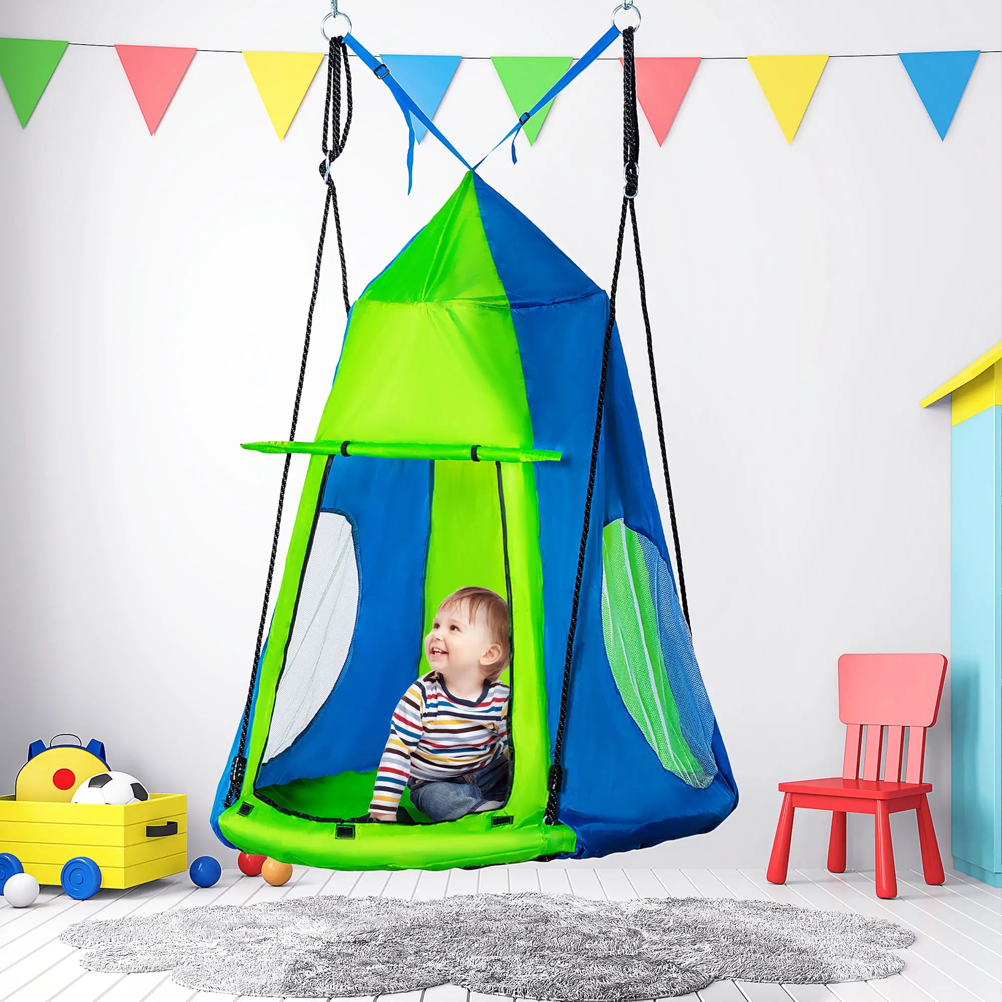 Kids Hanging Tree Swing Tent, Waterproof, With Windows, Rolling Door, Green Gym Sets & Swings at Gallery Canada