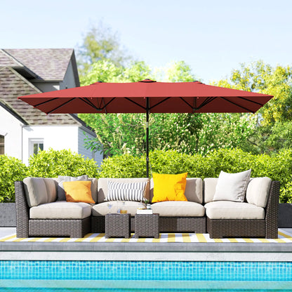 Double-Sided Patio Umbrella with Tilt, Adjustable Height, 12 Ribs, Wine Red Sun Umbrellas at Gallery Canada